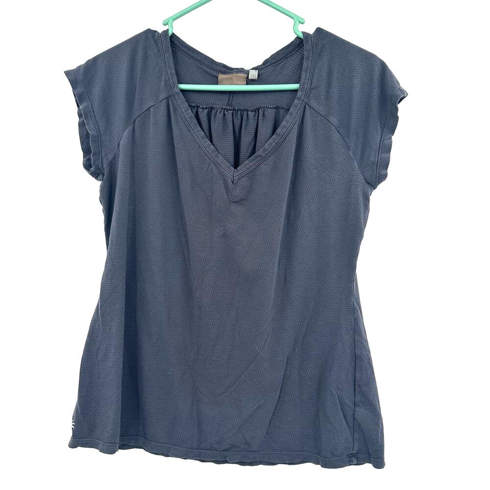 Athleta Size Small Shirt Gray Mesh Cap Sleeve Athleisure Activewear Running Gym